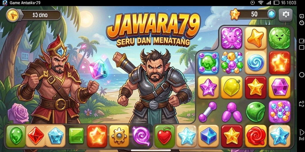 Screenshot game JAWARA79 menunjukkan aksi permainan Match-3 yang seru.