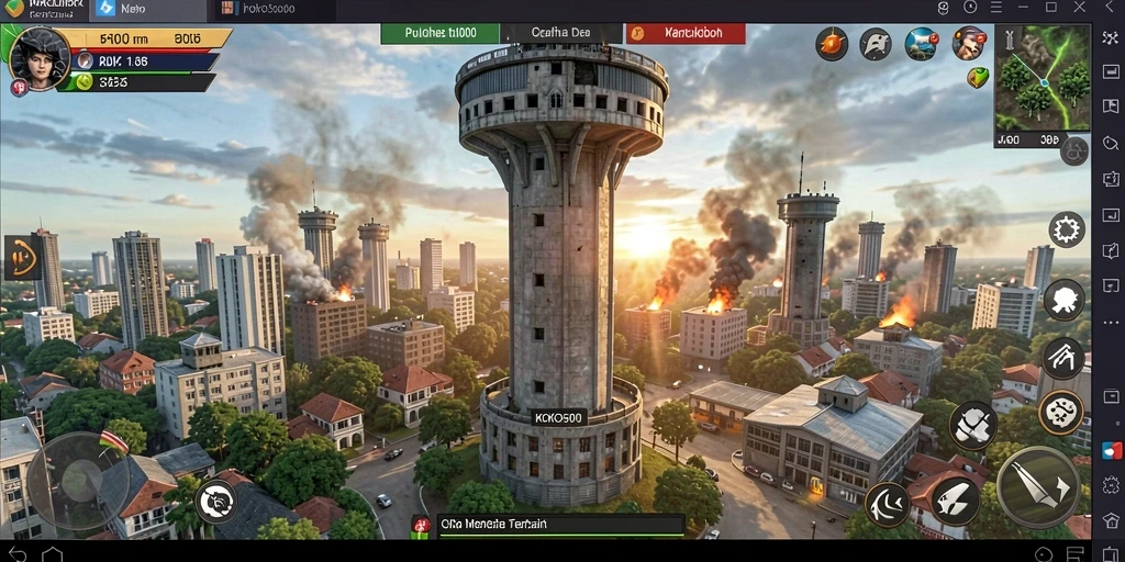 Gameplay seru KOKO5000 menunjukkan pertahanan menara yang strategis.