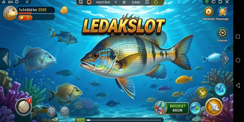 Tangkapan layar gameplay LEDAKSLOT menampilkan aksi menangkap ikan yang seru.