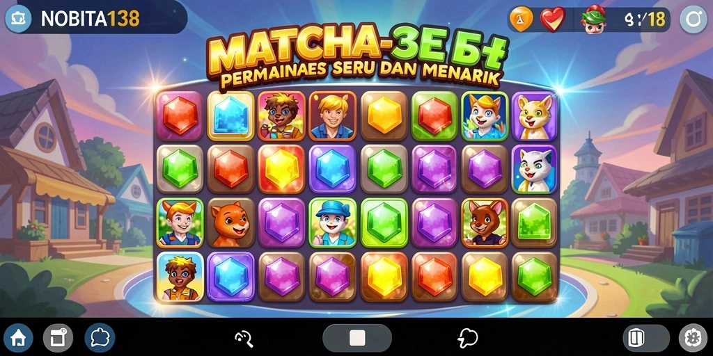 Gameplay NOBITA138 dengan warna-warna cerah dan karakter lucu.
