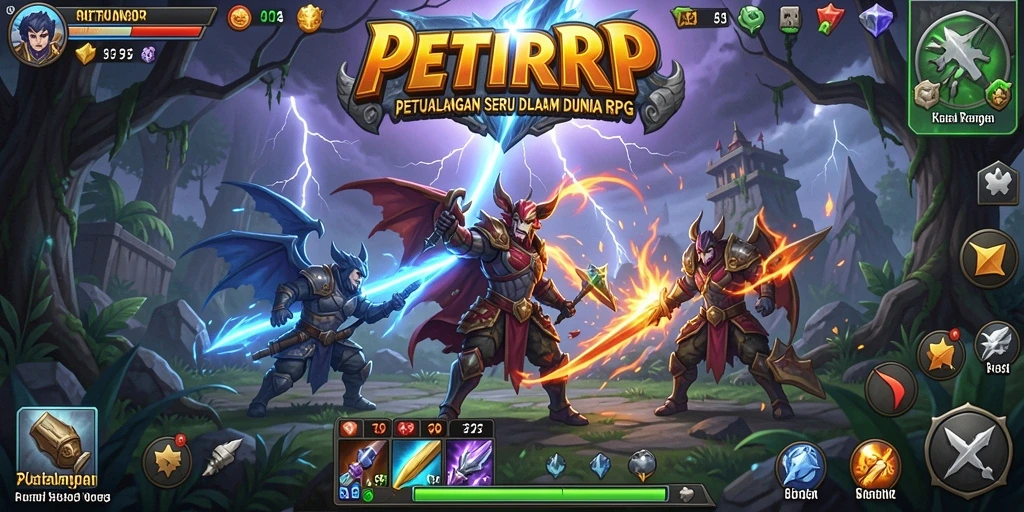 Tampilan gameplay PETIRRP dengan pertarungan yang seru dan karakter unik.