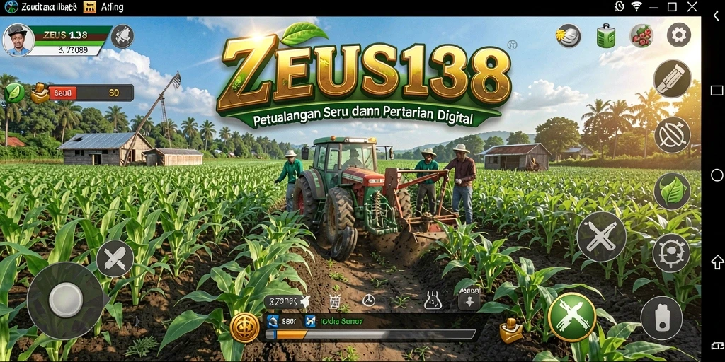 Screenshot gameplay <strong>ZEUS138</strong> menampilkan petak pertanian yang hijau dan hewan ternak.